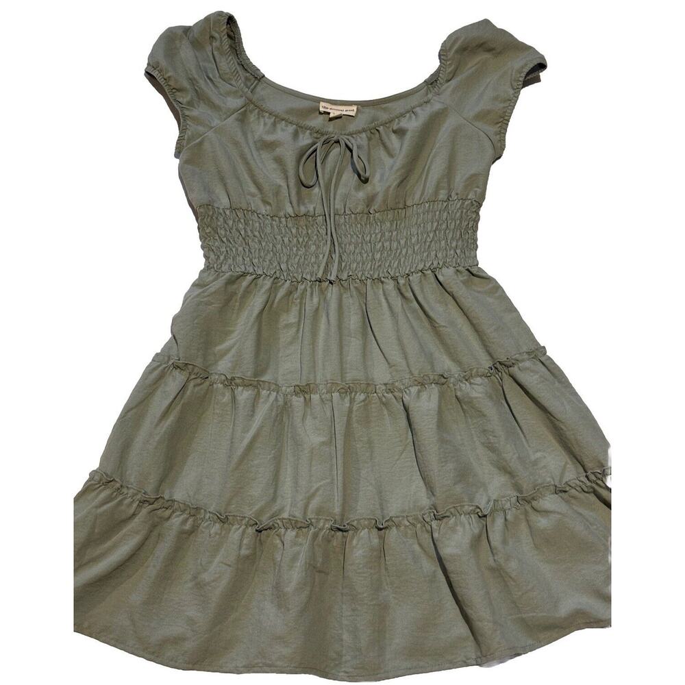 Baby Doll Tiered Mini Dress Sz M Sage Boho Cowgirl cottagecore Ruffled‎ peasant